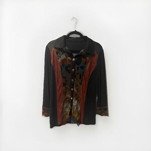 Dolcezza Womens Blouse Medium Multicolor Animal Print Long Sleeve Western